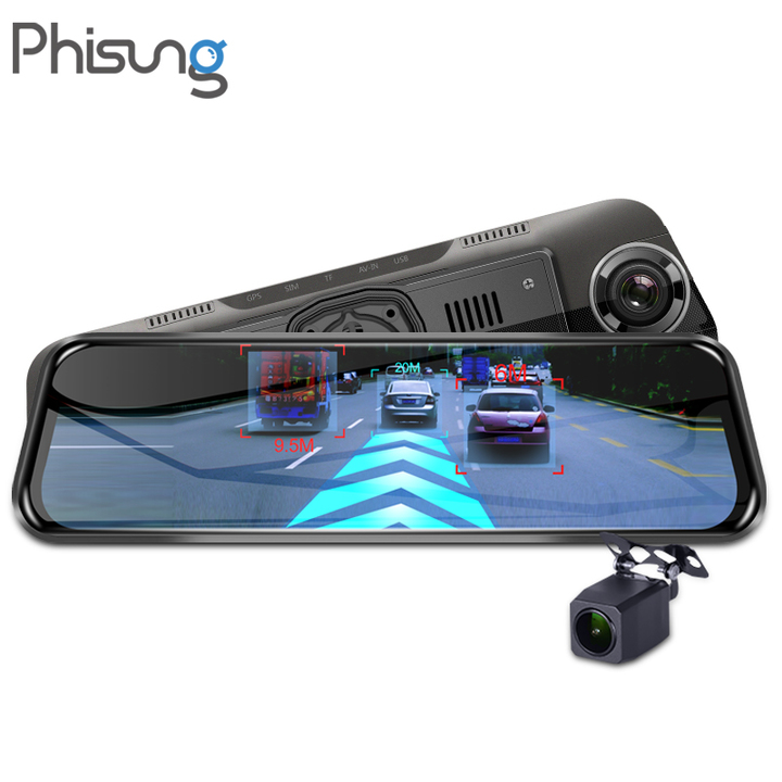 Camera hành trình gương cao cấp Phisung H58 tích hợp 4G, Wifi, GPS, 10 inch, android 5.1 OS, Bluetooth 4.0, ADAS, WDR, USB 2.0, Chíp MTK6735 + CPU Lõi tứ A53+ 1.3Ghz + Rom 16G + RAM 1GB
