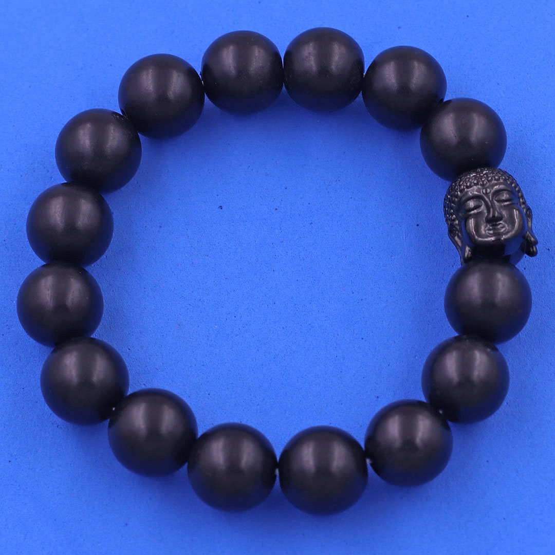 Vòng chuỗi đeo tay gỗ mun 12 ly charm đầu Phật Như lai inox đen, Như lai Phật tổ, vòng chuỗi phong thủy, A DI ĐÀ