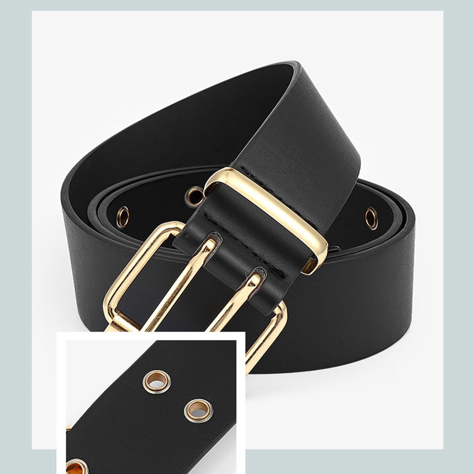 Double Grommet Belt with Pin Buckle Leather Waist Strap Women Men Belt