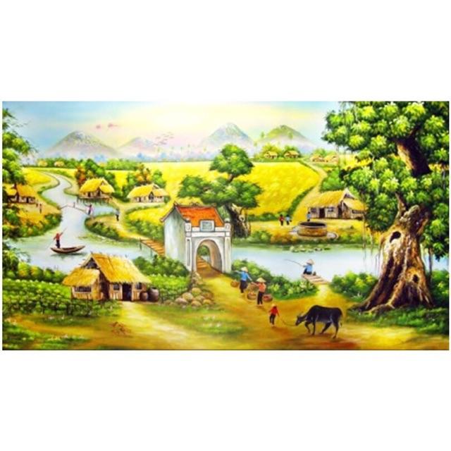 Tranh đính đá Phong Cảnh Ruộng Đồng DF389  chưa đính