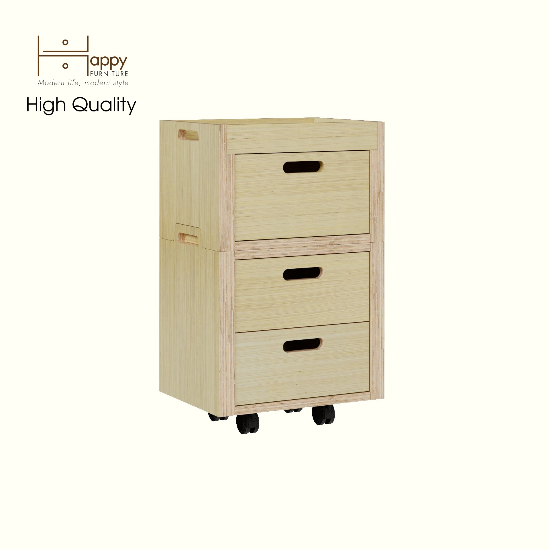 HAPPY FURNITURE , Gỗ tự nhiên , Tủ lưu trữ 3 ngăn kéo gỗ Plywood - GAMOR , TLT_033 , 40cm x 30cm x 66cm DxRxC