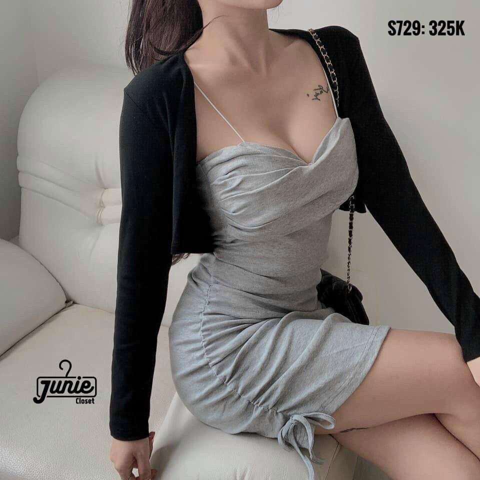 SET 2 MÓN ÁO KHOÁC TAY DÀI MIX VÁY BODY CÚP NGỰC CỰC SEXY CHO CÁC NÀNG