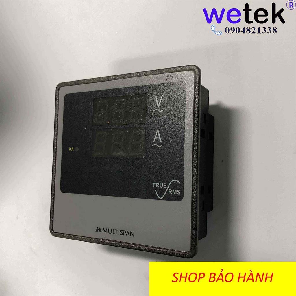Multispan AV-12, Đồng hồ đo dòng, áp 1 pha, trực tiếp tới 30A, gián tiếp qua CT, cấp cx 0.5, LED hiện số, mặt cánh tủ