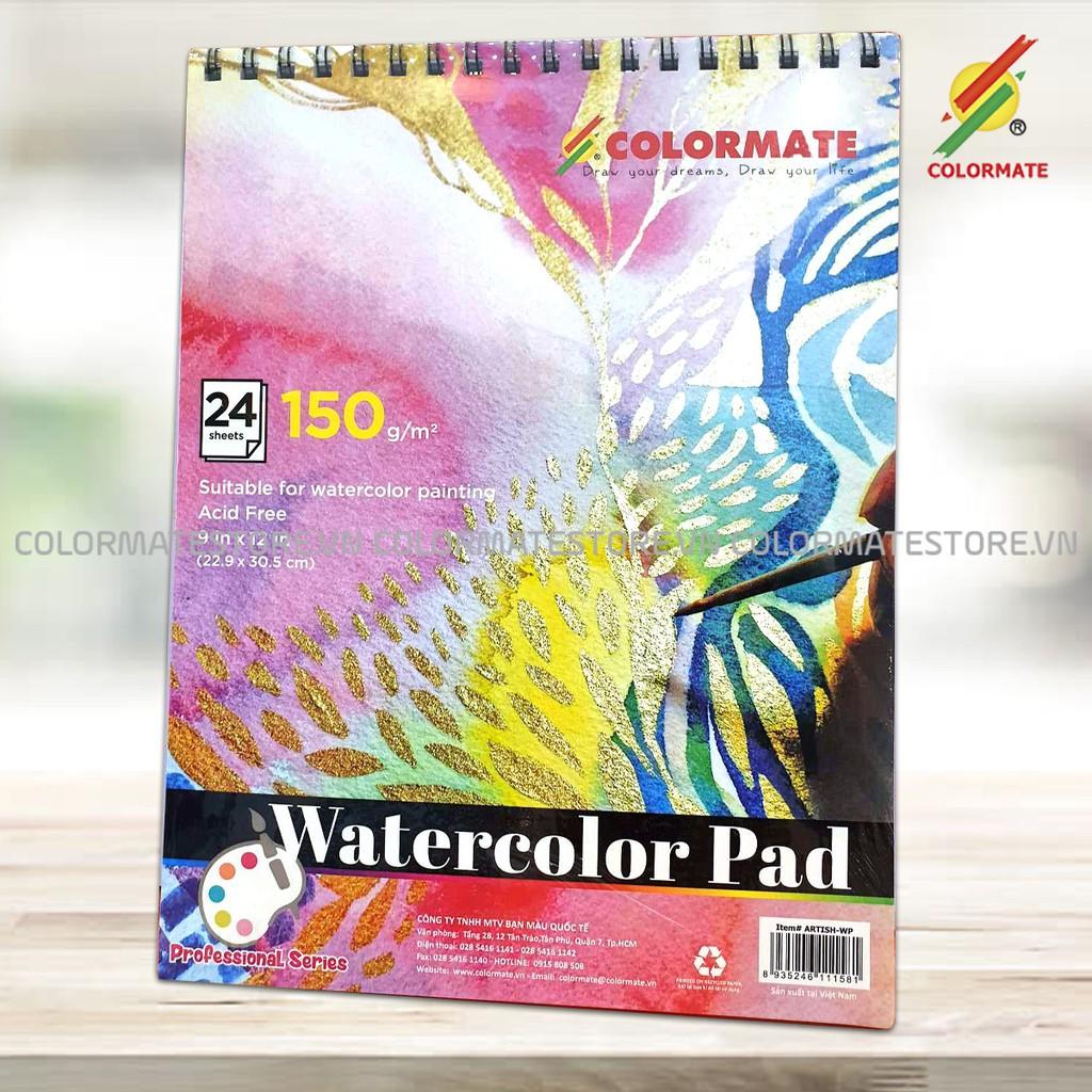 Giấy vẽ Colormate Watercolor Pad A4 định lượng 150GMS, giấy vẽ màu nước tập 24 tờ - COLORMATE