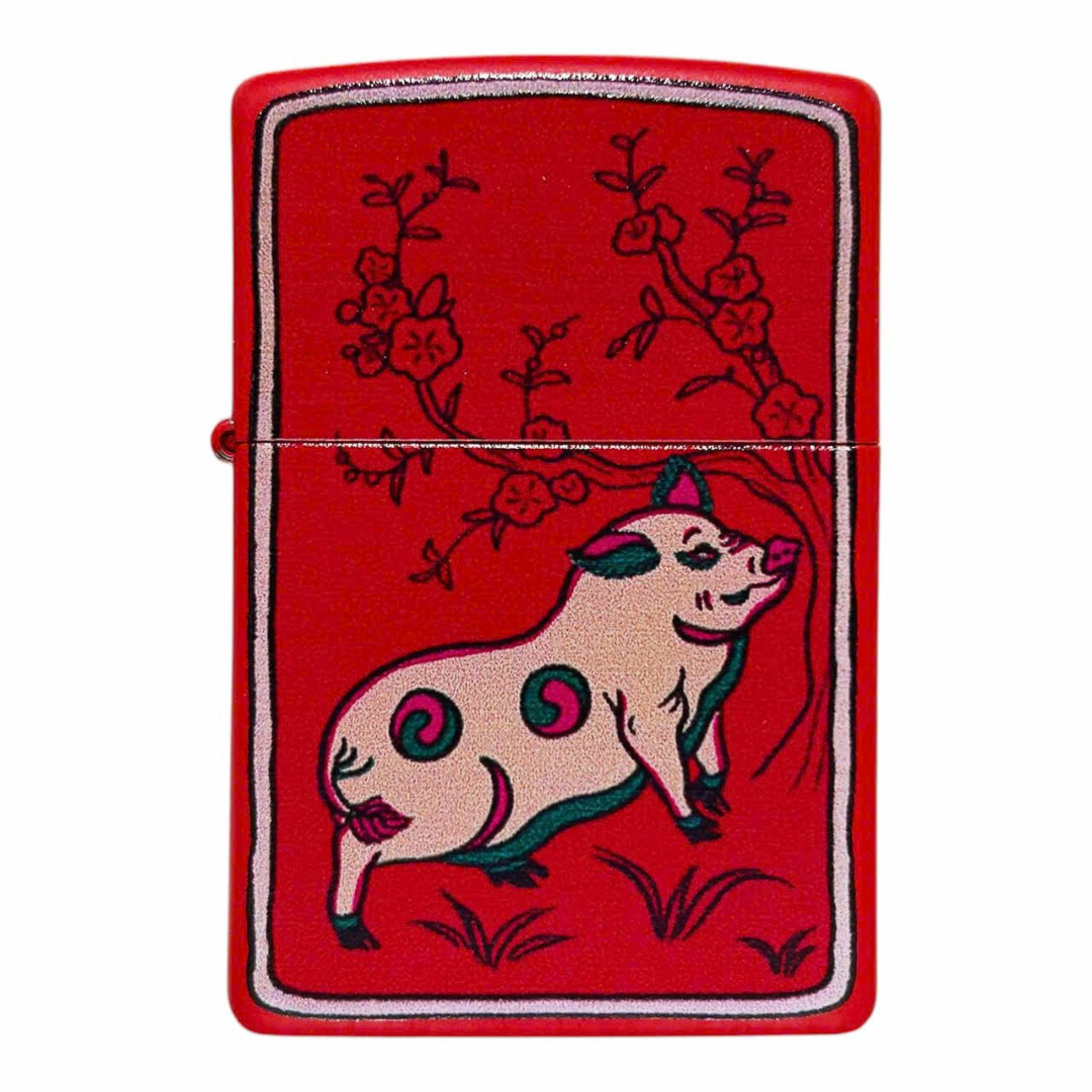 Bật lửa Zippo Year of the Pig - Phiên Bản 12 Con Giáp (Tuổi Hợi) Thiết Kế Việt Nam, Sơn Tĩnh Điện Đỏ May Mắn Chính Hãng