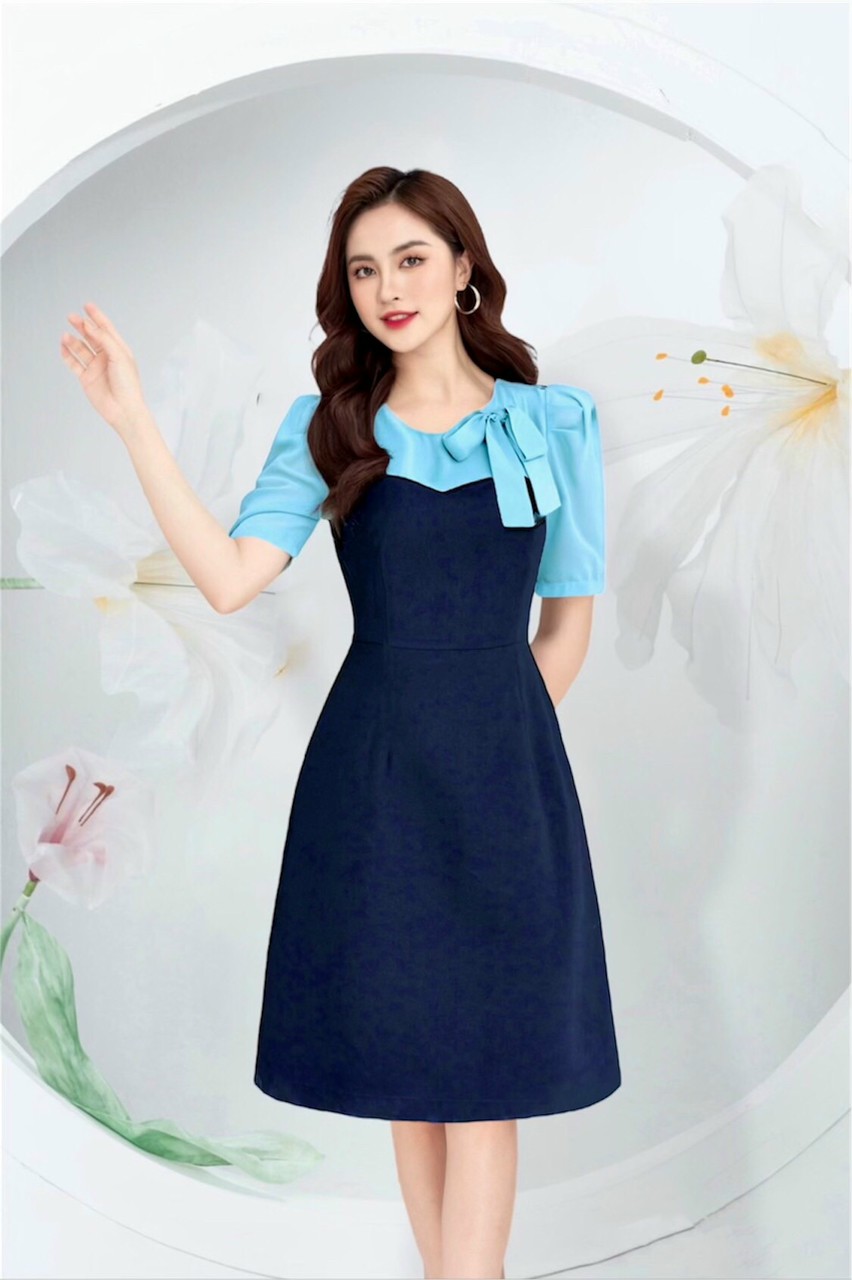 Đầm xòe phối màu dễ thương fullsize