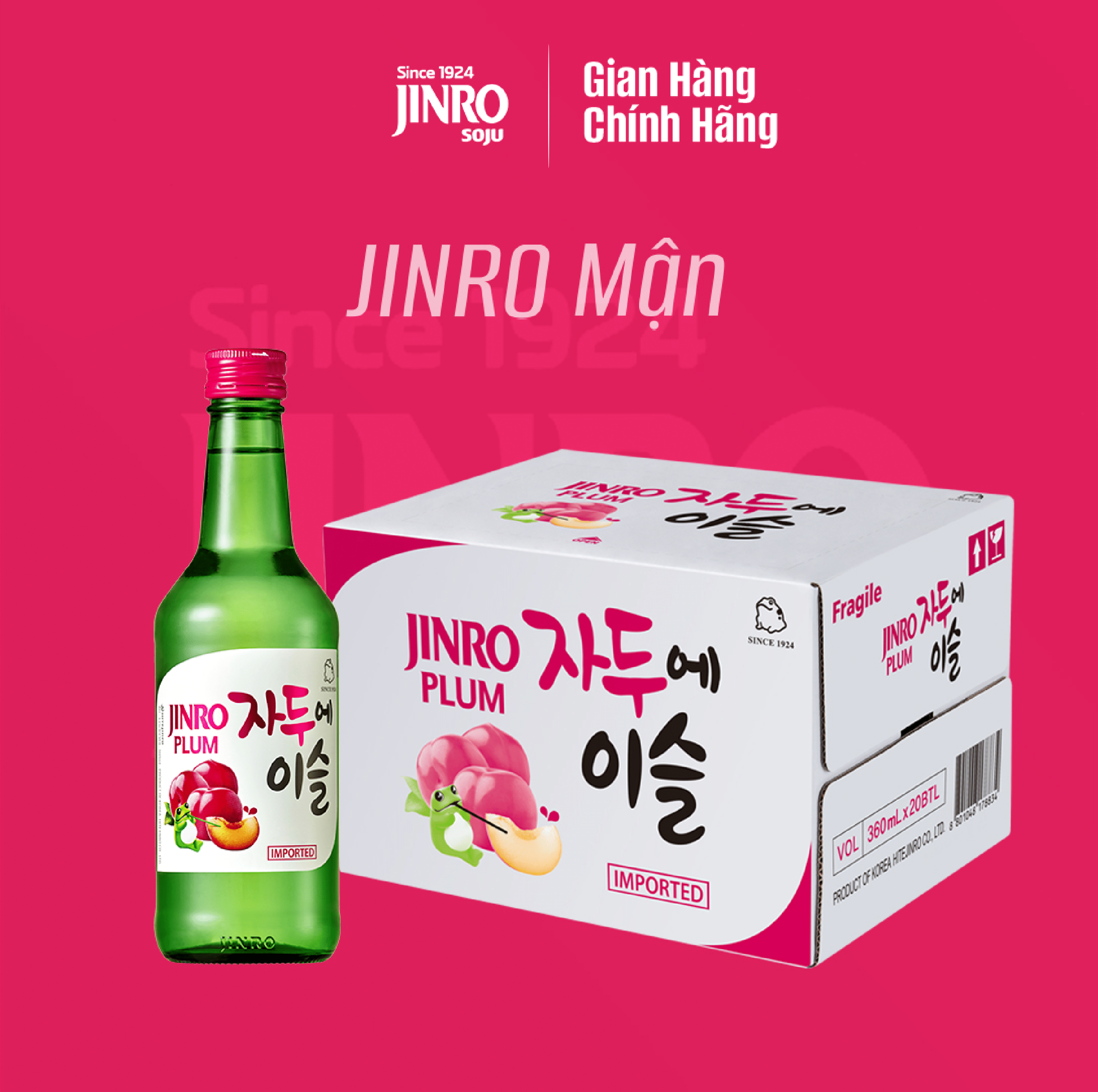 [CHÍNH HÃNG] Soju Hàn Quốc JINRO VỊ MẬN 360ml - Thùng 20 chai