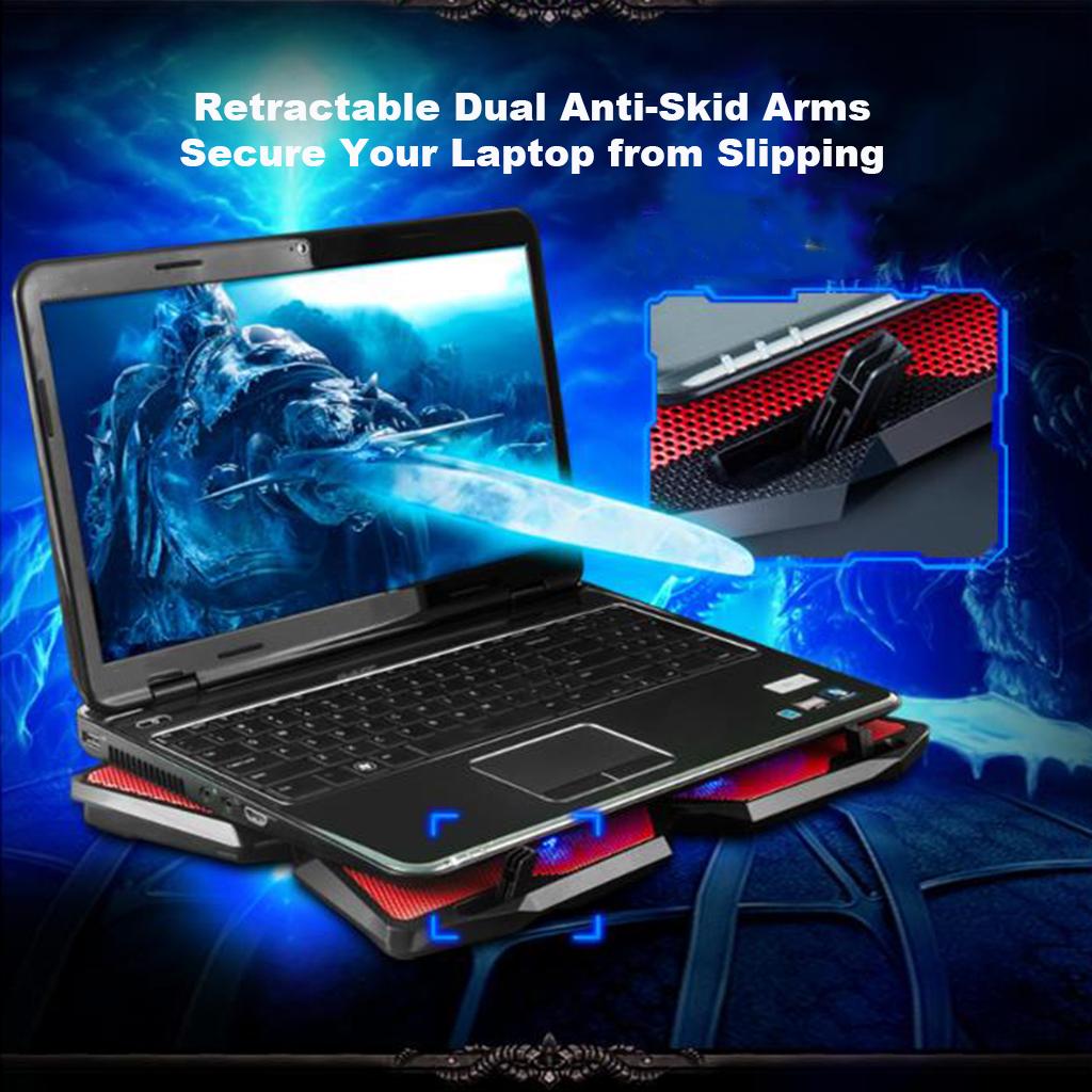 Laptop Cooling Pad - Support 12 to 17 Inches Laptops,  4 Fans LED Light Quiet Rapid Cooling, USB Slim Portable Gaming Stand - Black
