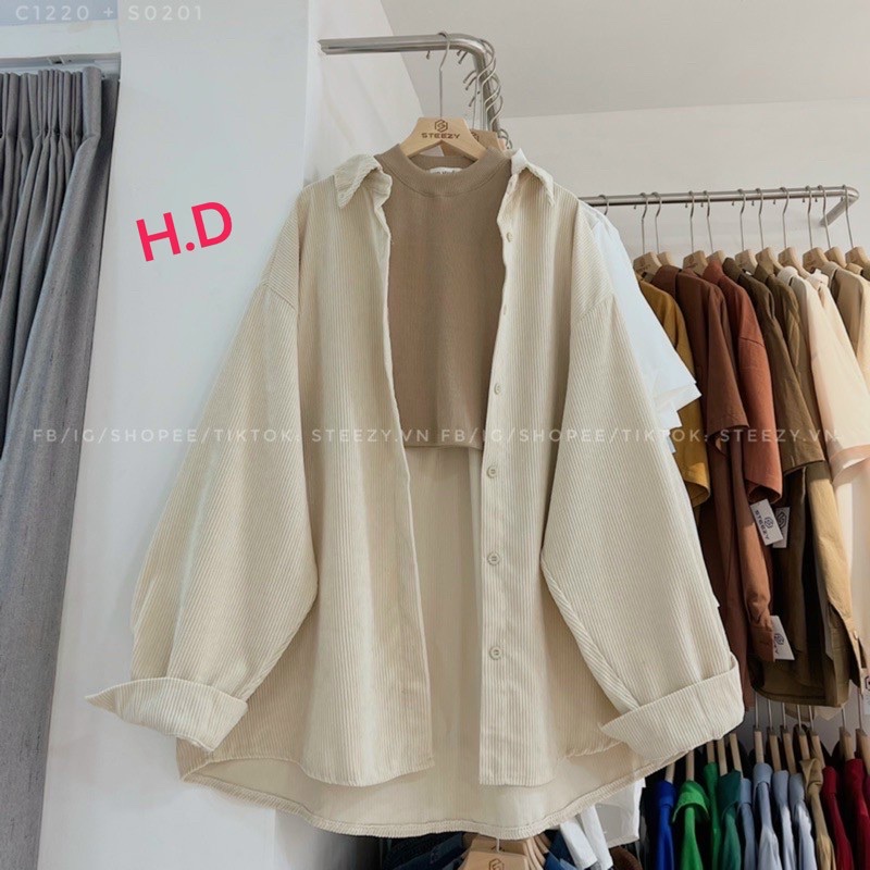 Áo sơ mi khoác nhung tăm dáng rộng unisex , siêu đẹp siêu xinh chất hot trend