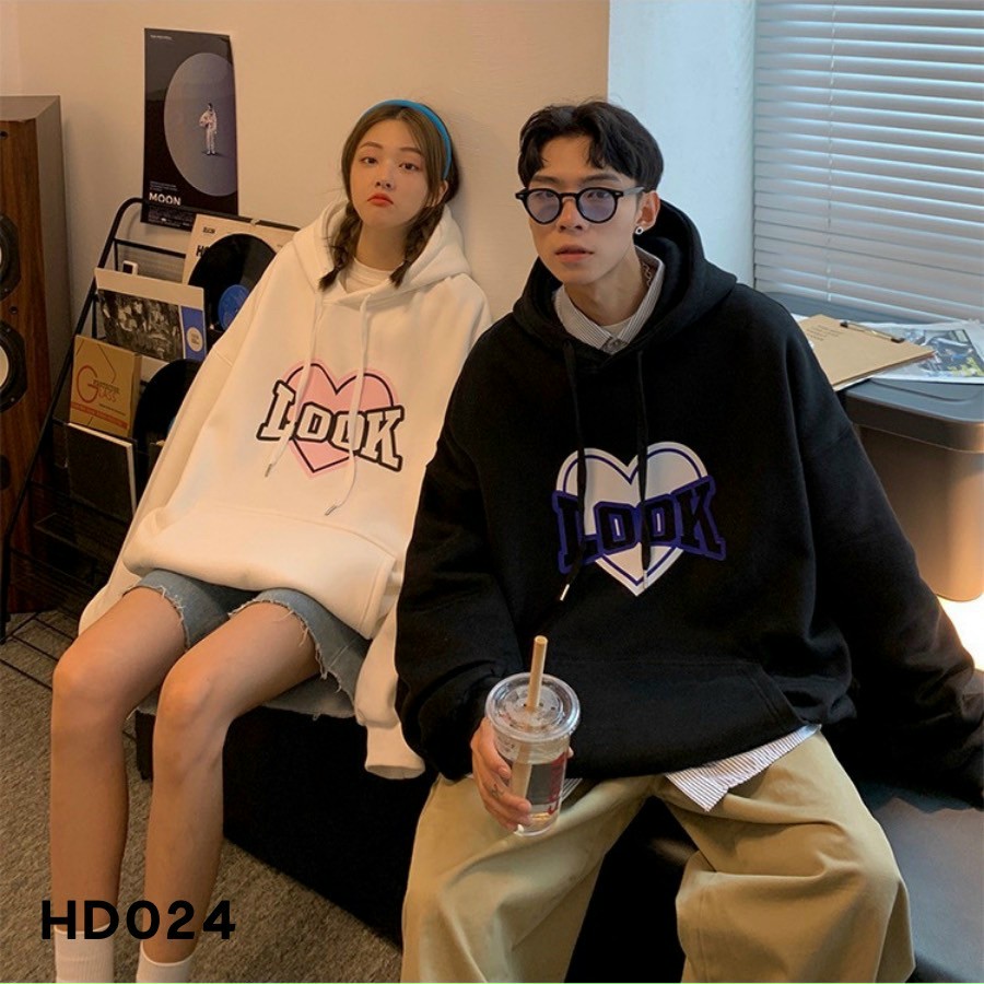 Áo khoác Hoodie Nam LOOK Basic Unisex Nỉ From Rộng Màu Đen-Trắng