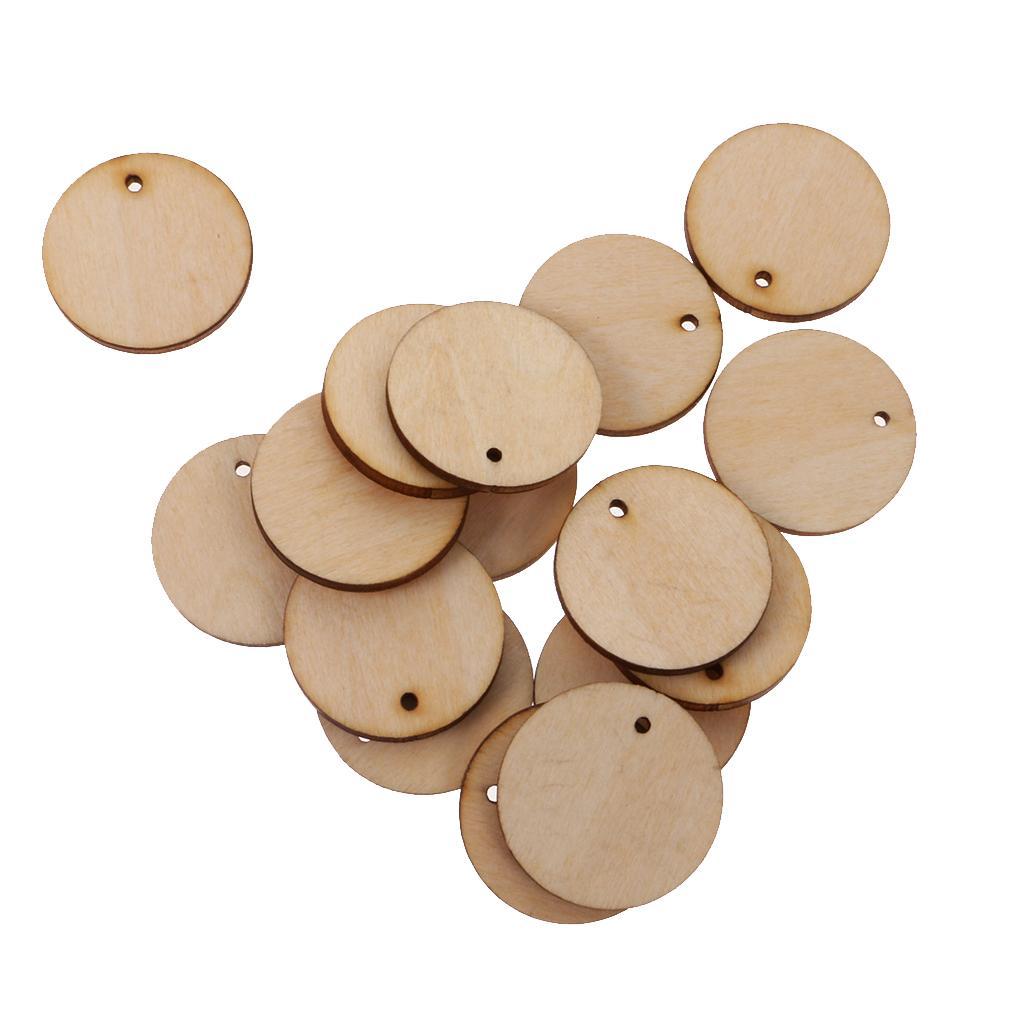200pcs Round Unfinished Wood Pieces Slice With Hole For Art DIY Crafts