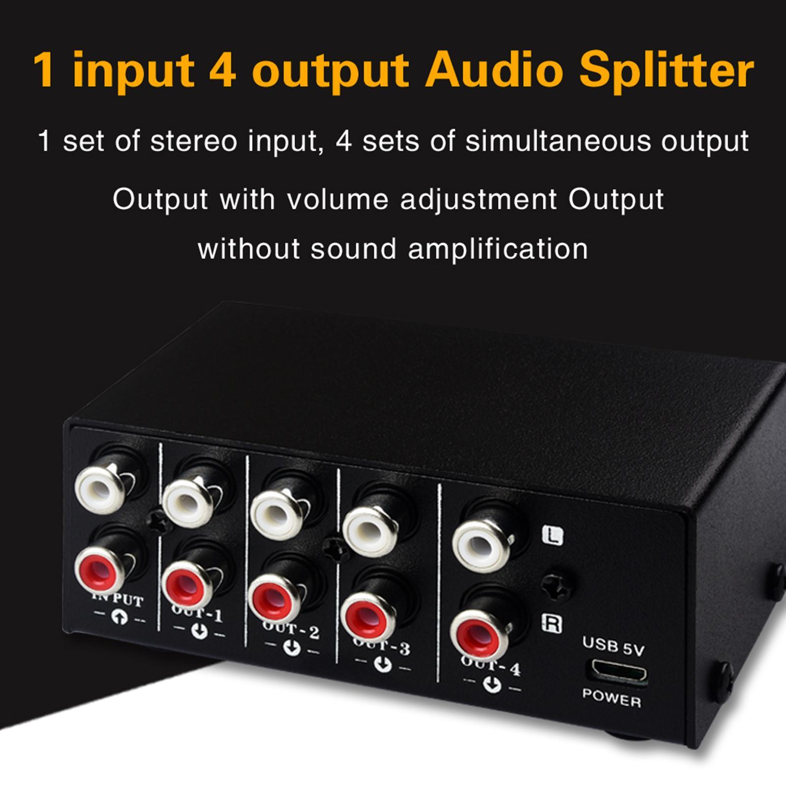 1 in 4 Out RCA Stereo Audio Switch with Volume Controller Composite Selector