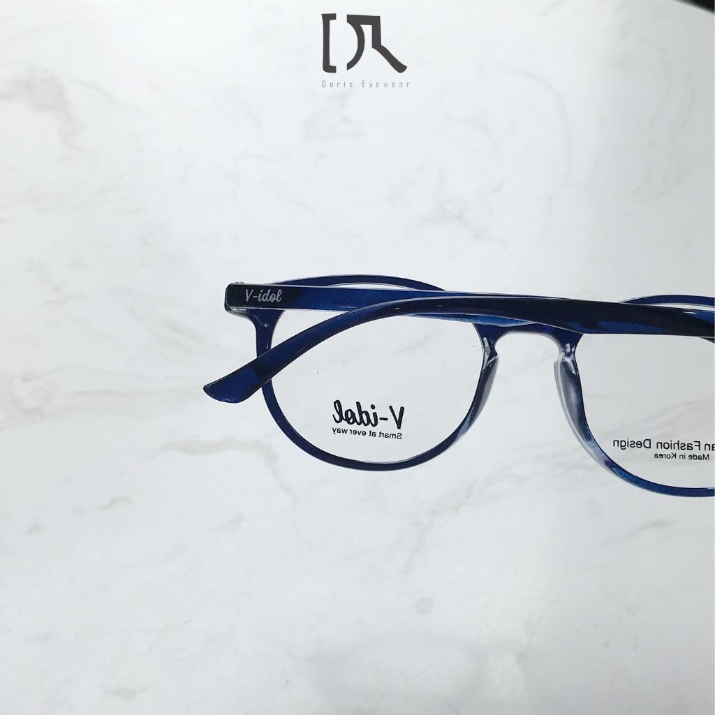 Gọng Kính Tròn Nam Nữ V-Idol V8223 Nhựa Dẻo Màu Xanh Dương Mỏng, Nhẹ, Thời Trang DORISEYEWEAR