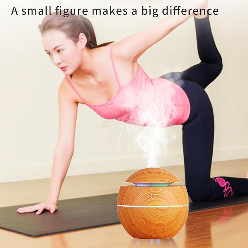 130ML USB Máy Tạo Độ Ẩm Không Khí Điện Máy Khuếch Tán Tinh Dầu Phun Sương Vân Gỗ Xông Tinh Dầu Mini Có 7 Đèn LED Dành Cho Xe Hơi văn Phòng Nhà