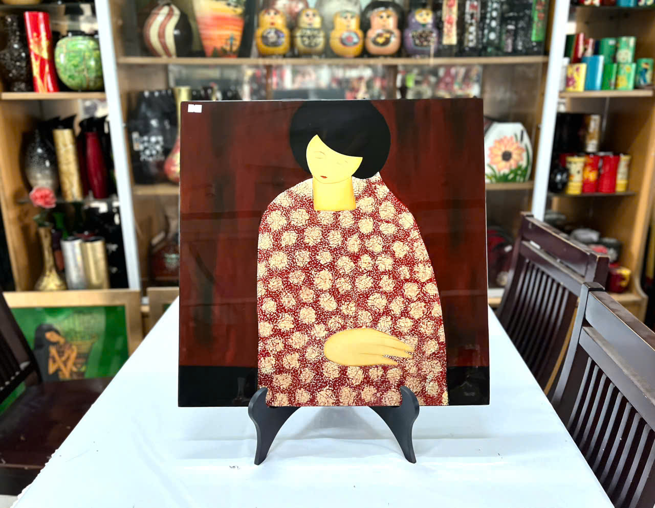 Tranh Sơn Mài – Cô Gái Nhật – Cẩn Trứng – Size 48.5x48.5 cm