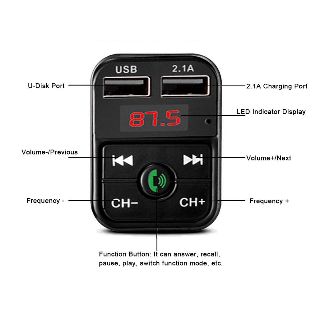 Car MP3 Music Player BT Wireless FM Transmitter Radio Adapter Car Charger with Dual USB Port Support TF Card/U-Disk Play