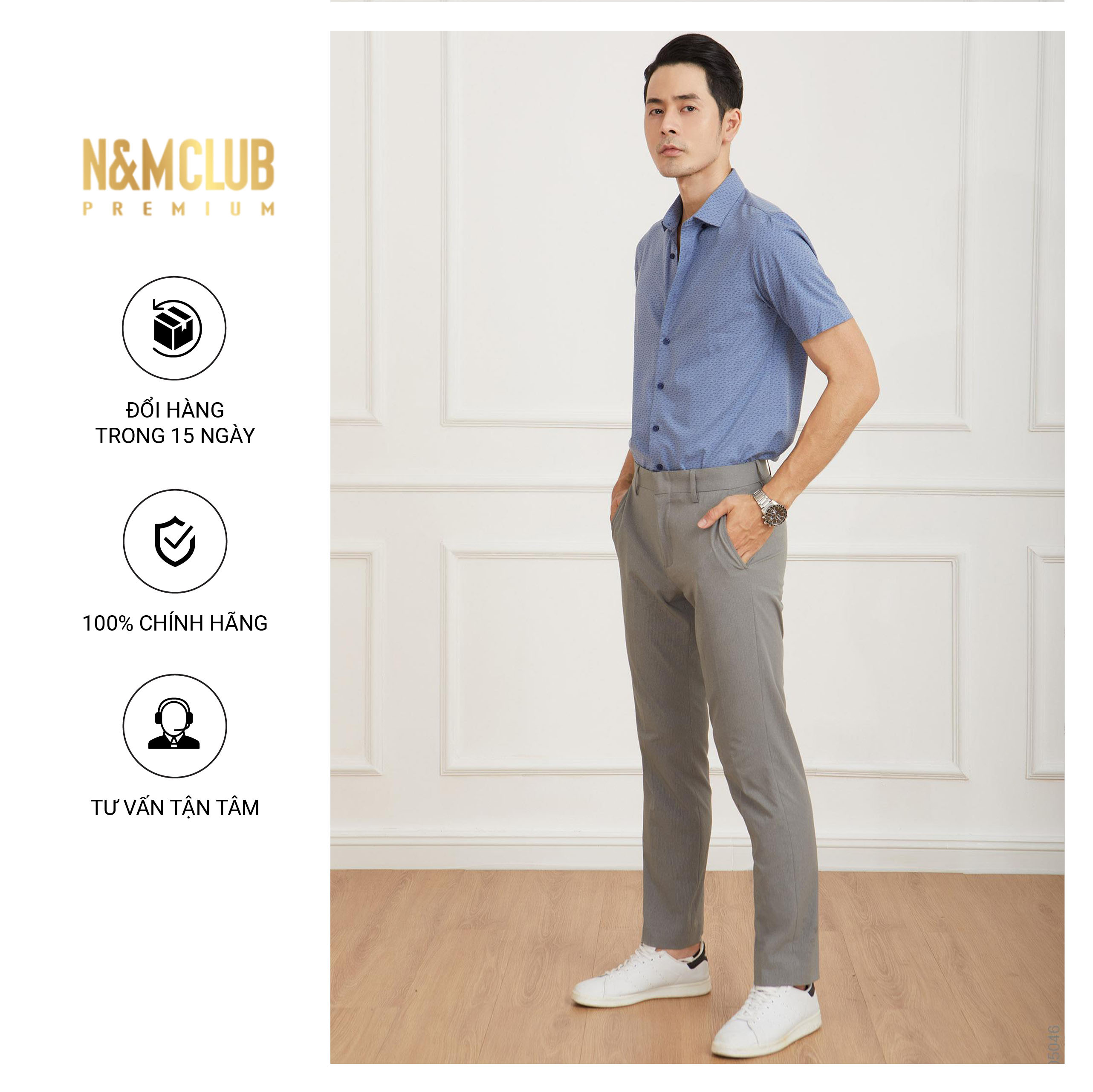 N&amp;M CLUB Áo Sơ Mi Nam Tay Ngắn chất liệu Bamboo cotton 2105046