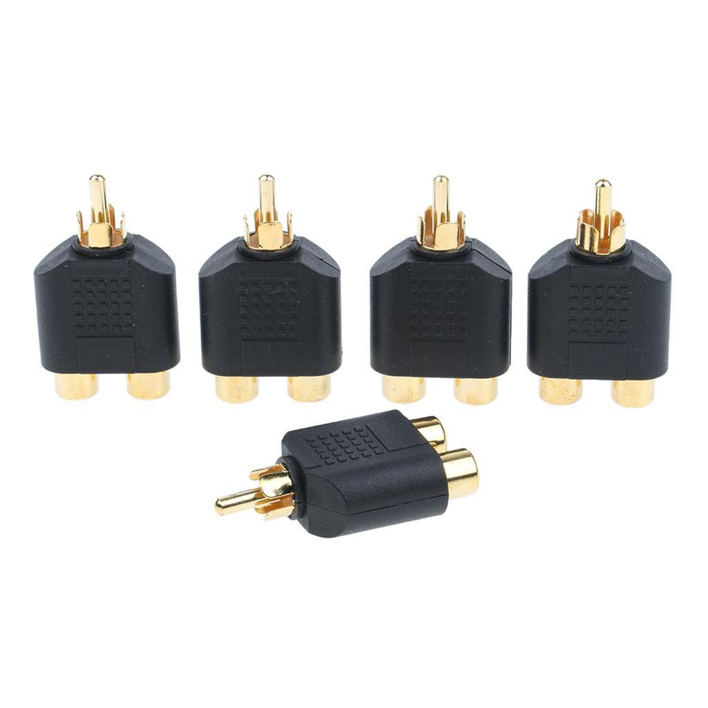 5x 1 RCA Male to 2 PHONO Female Y-Splitters Connector AV Audio/Video Adapter