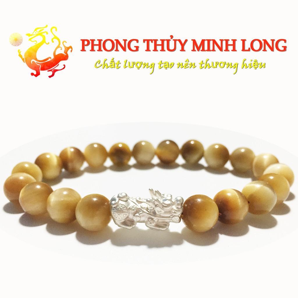 Vòng tay đá Mắt Hổ Vàng Tâm chất lượng 5A mix Tỳ Hưu Bạc hợp mệnh Thổ và mệnh Kim