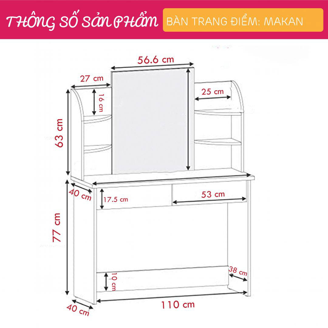 Bàn trang điểm gỗ hiện đại SMLIFE Makan  | Gỗ MDF dày 17mm chống ẩm | D110xR40xC140cm