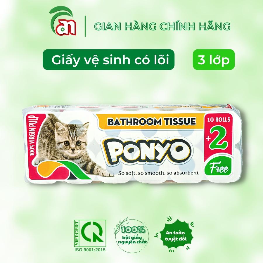 Giấy vệ sinh cuộn nhỏ có lõi cao cấp, thấm hút tốt PONYO 3 lớp