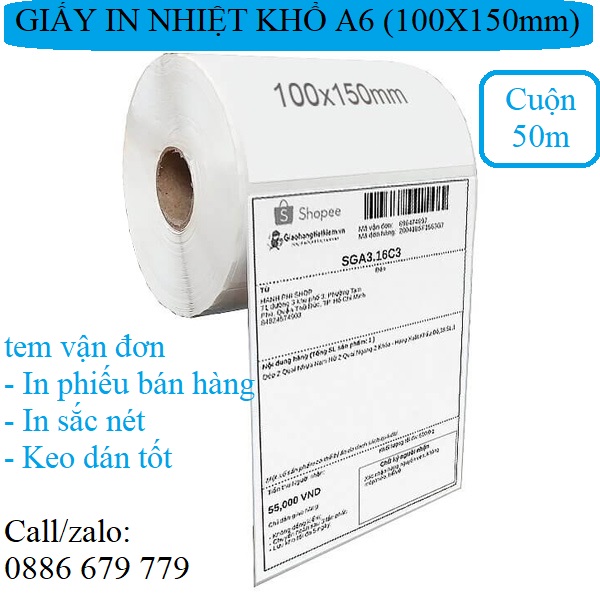 Decal Nhiệt 100x150mm - Giấy in mã vạch tem nhãn 100x150 mm (cuộn 50 mét), tem nhãn TMĐT100x150mm (cuộn 50m)