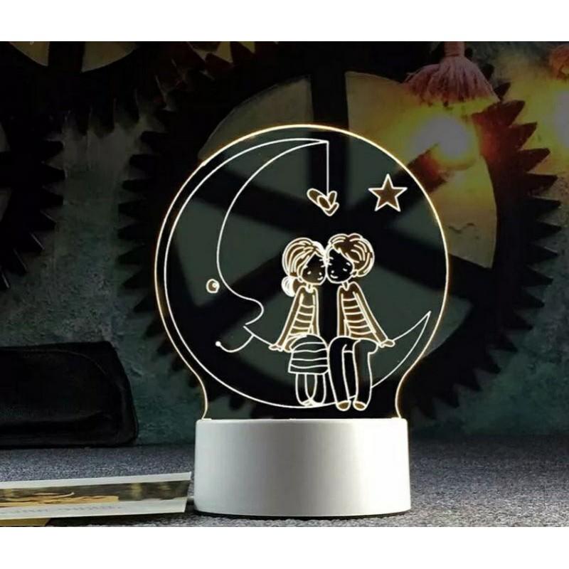 Đèn quà tăng Led sáng tạo 3D trăng tình yêu