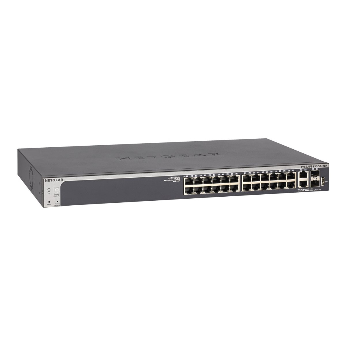 Bộ Chia Mạng Gắn Rack 24 Cổng 10/100/1000M Với 2 Cổng 10G RJ45 và 2 Cổng Quang 10G SFP+ S3300 Gigabit Ethernet Stackable Smart Managed Pro Switch Netgear GS728TX - Hàng Chính Hãng