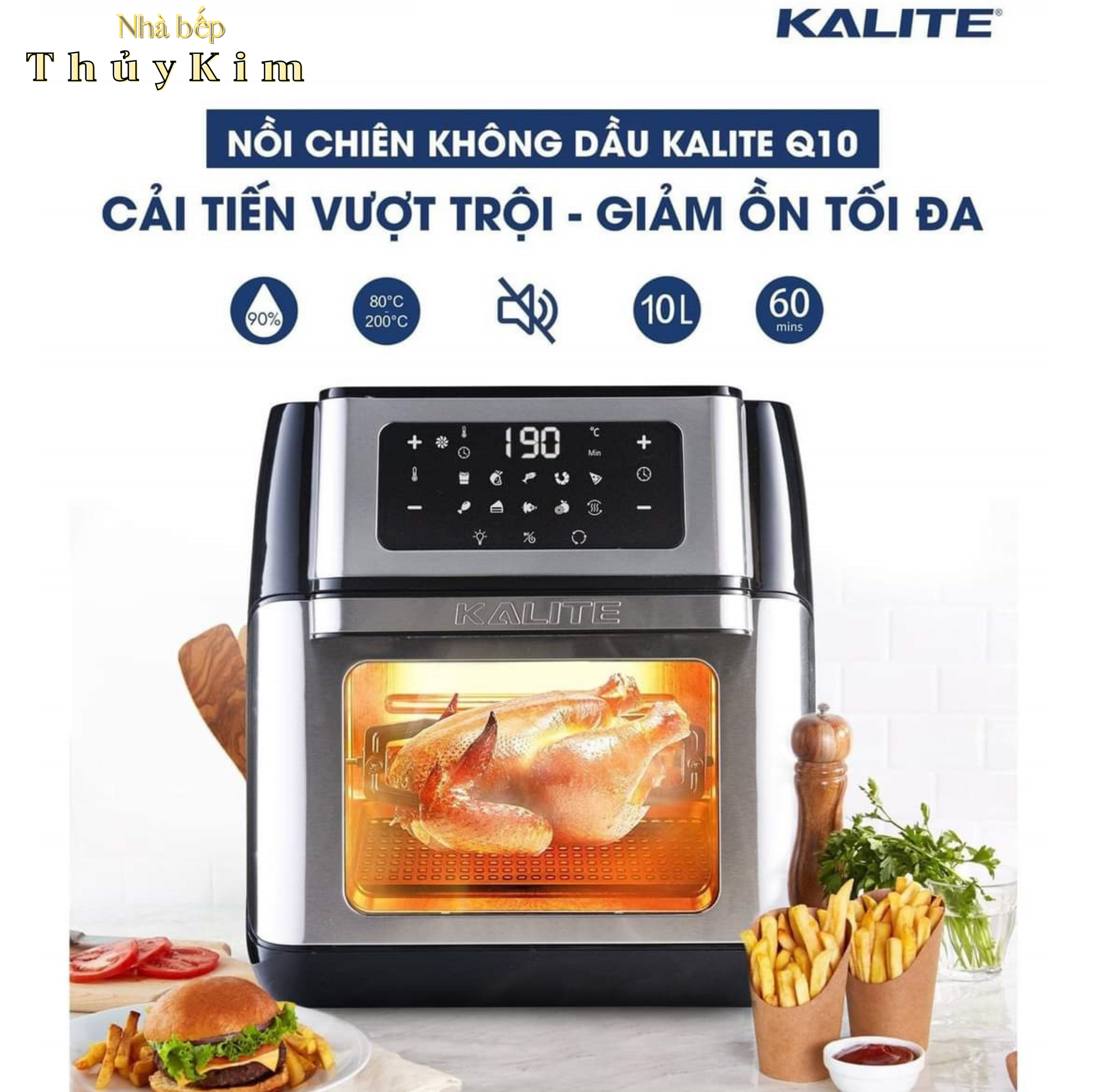 NỒI CHIÊN KHÔNG DẦU KALITE Q10 HÀNG CHÍNH HÃNG - QUÀ TẶNG KÈM BÌNH XỊT DẦU + KẸP GẮP