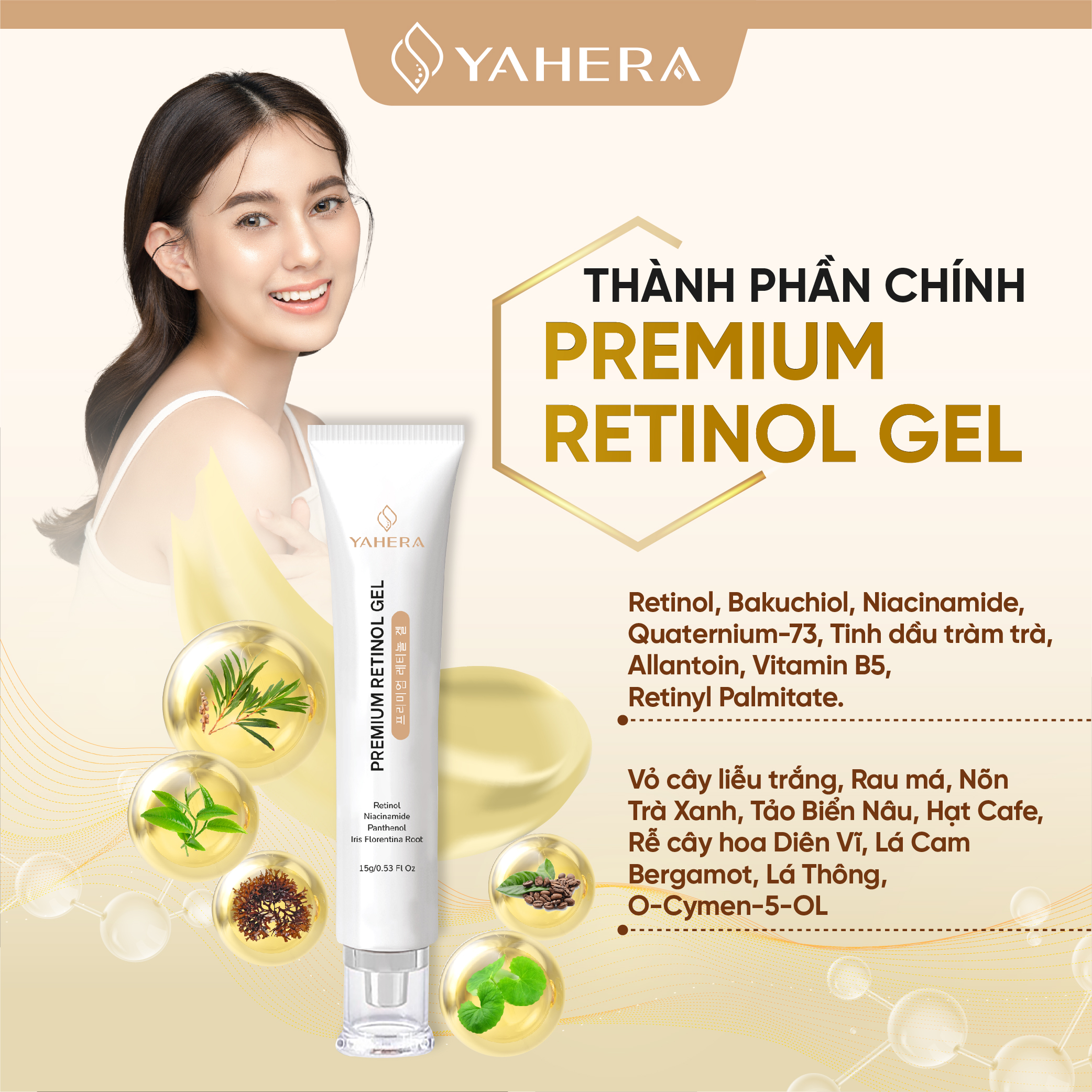 Gel chấm mụn cao cấp YAHERA Premium Retinol Gel giúp giảm sưng viêm khô cồi xệp mụn 15G