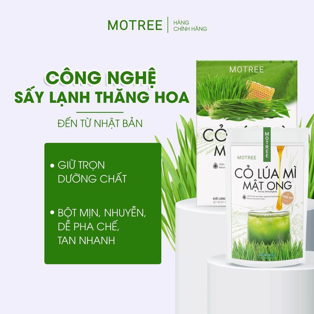 Bột cỏ lúa mì mật ong MOTREEE sấy thăng hoa công nghệ Nhật Bản hộp 54gr. Mua 3 hộp tặng 1 bình thủy tinh
