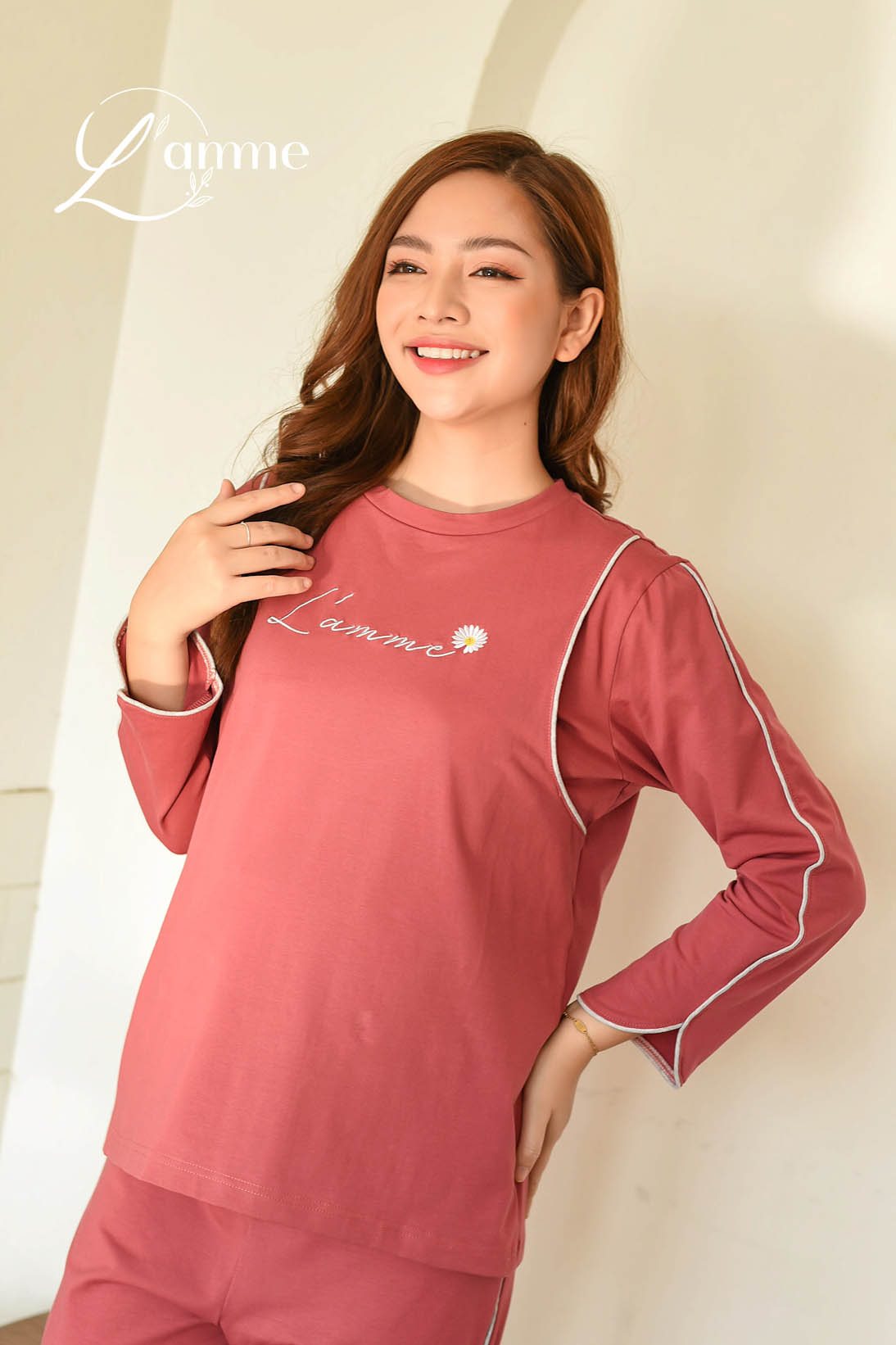 Bộ bầu sau sinh (B05) chất cotton thấm hút mồ hôi tốt, có chỗ cho em bé tuti, quần có chun điều chỉnh - thiết kế bởi LAMME