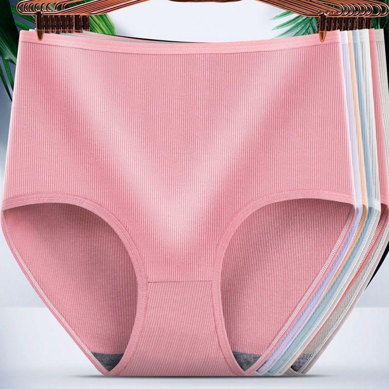 Quần lót nữ CẠP CAO cotton gân tăm, ôm dáng, mềm mịn thoáng Khí, thấm hút mồ hôi tốt, vải dày dặn Women Trắng - Da