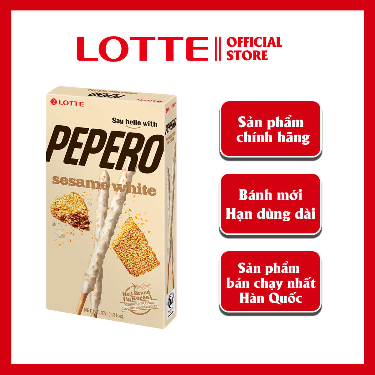 [SỈ/LẺ] Bánh que Lotte Pepero vị Mè rang Sesame white