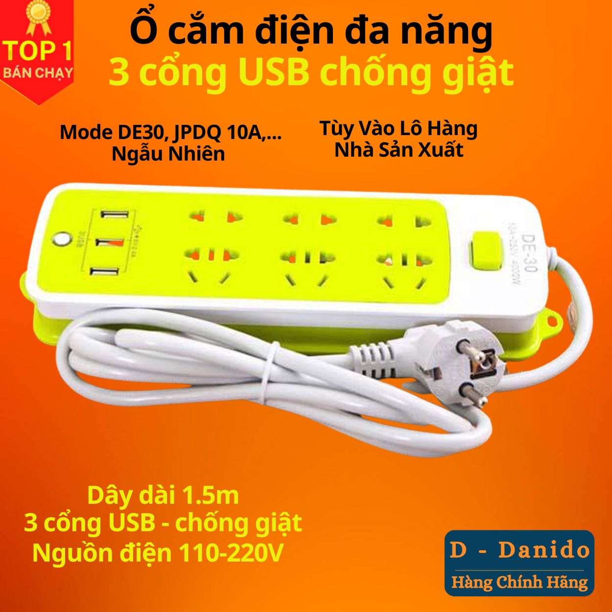 Ổ Cắm Điện Đa Năng Chống Giật Có 3 Cổng USB, Sạc Trực Tiếp, Tiết Kiệm Điện – Bộ Ổ Cắm Điện Xanh Lá Cao Cấp Chính Hãng -