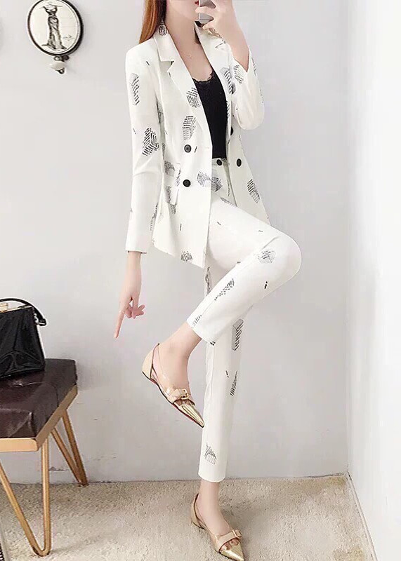 SET BỘ VEST FORM DÀI PHỐI HỌA TIẾT VÀ ĐÍNH 4 NÚT THANH LỊCH - NTL155