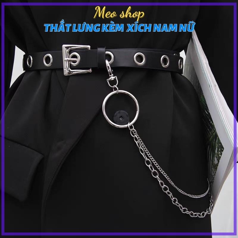 Thắt lưng Nam nữ Unisex CHAIN xích Meo shop TL006 nhiều lỗ tròn - Dây nịt lỗ tròn 1 hàng kèm Chain xích 3 kiểu treo quần