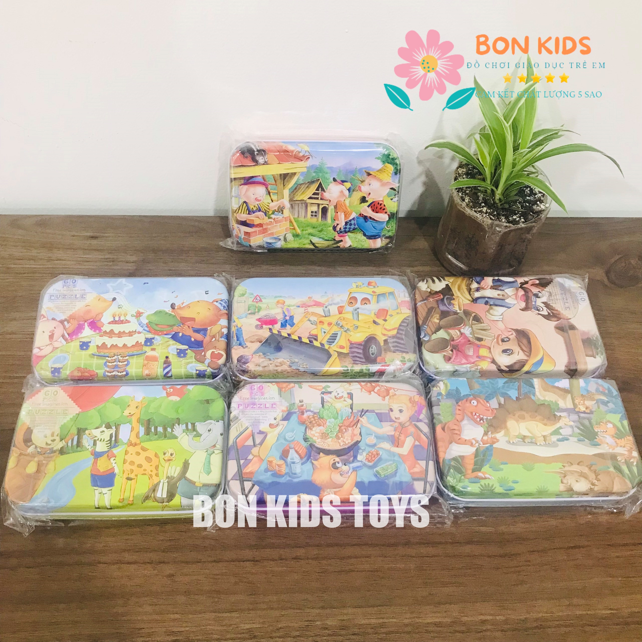 Đồ chơi tranh xếp hình 60 miếng hộp sắt puzzle nhiều chủ đề - Đồ chơi thông minh trẻ em