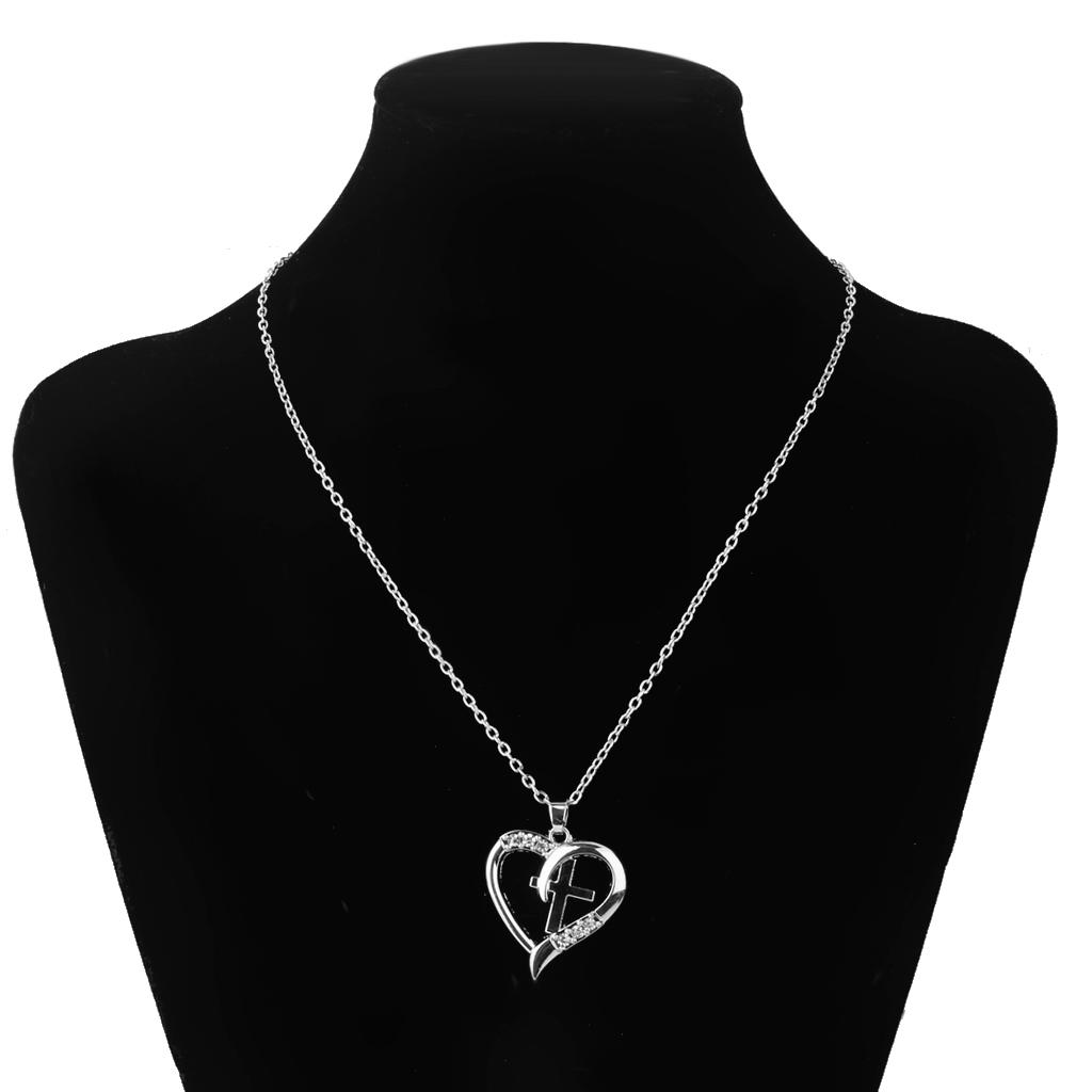 Fashion Charm Heart Cross Pendant Crystal Rhinestone Necklace Jewelry Gift