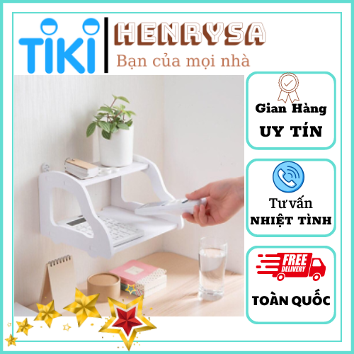 Kệ trang trí mini gắn tường 2 tầng đựng wifi, đầu thu,.... nhỏ gọn tiện dụng - Henrysa