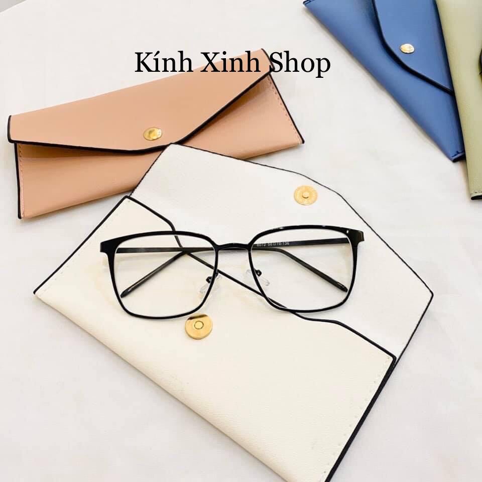 Kính tròng trắng chống ánh sáng xanh, chống uv mắt vuông to kim loại (ĐEN)