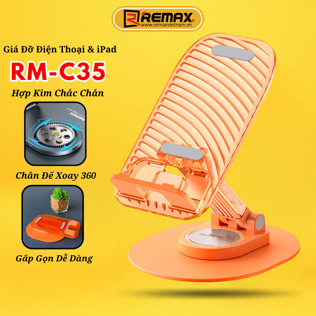 Giá đỡ điện thoải, máy tính bảng chân đế hợp kim chắc chắn Remax RM C35 - Hàng Chính Hãng