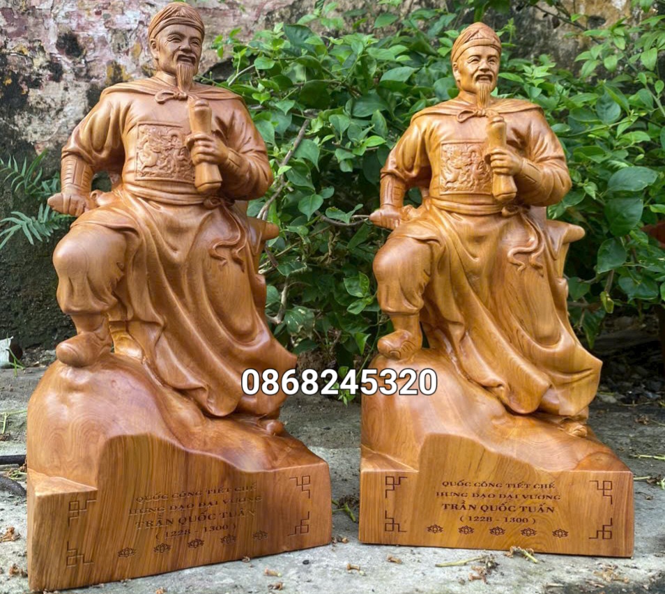 Tượng trần quốc tuấn trần hưng đạo vương bằng gỗ bách xanh thơm nức kt cao 40×19×14cm
