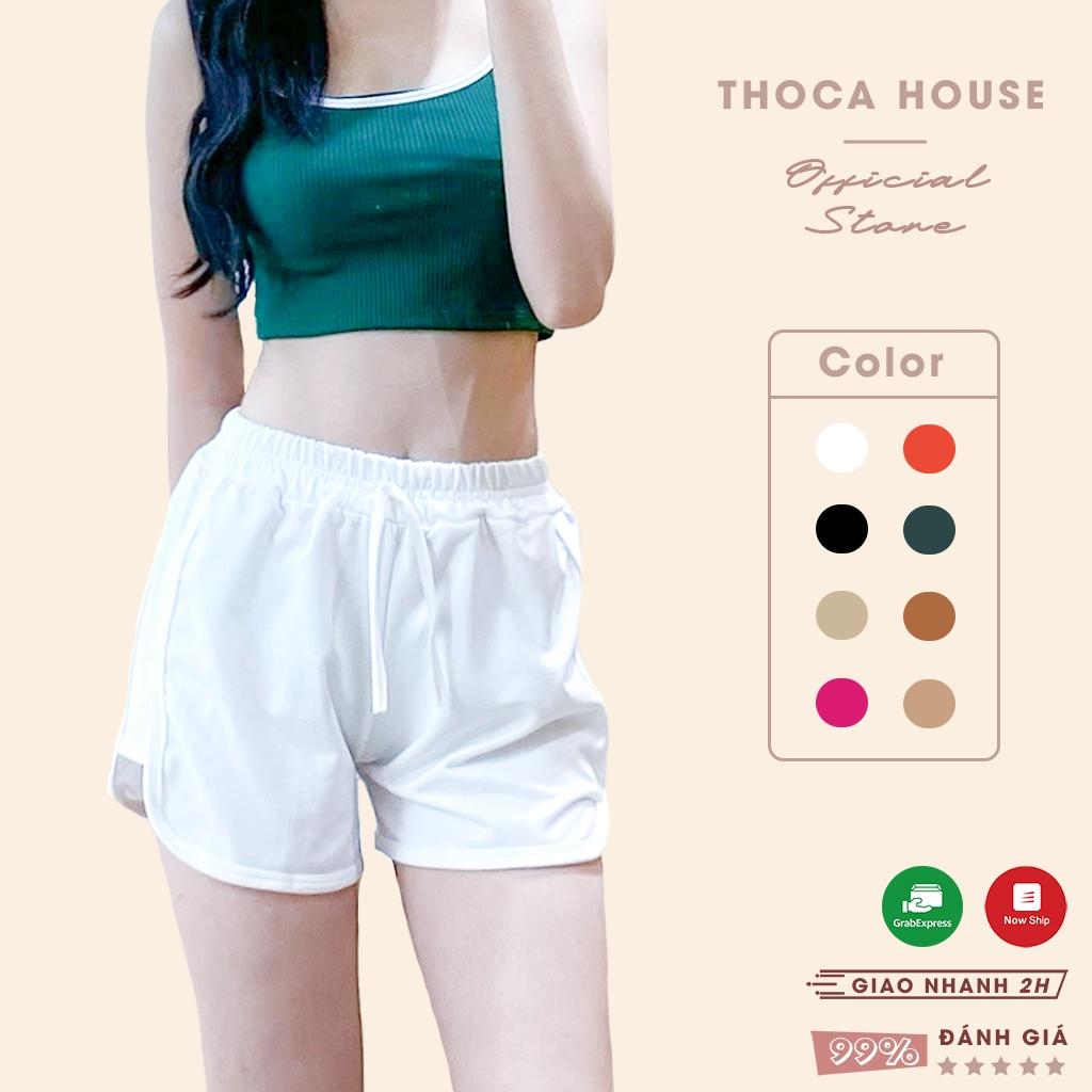 Quần short thể thao nữ thun co giãn kiểu vạt bầu nhiều màu THOCA HOUSE dày dặn, basic phối đồ