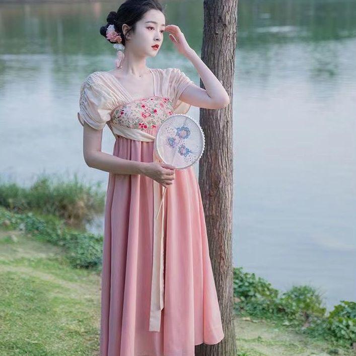 SHUANGYAN Cải tiến Hán phục đơn giản Hán nguyên tố quốc phong phục cổ dịu dàng váy cưới kiểu Trung Quốc mới thiết kế váy dài cảm giác gầy