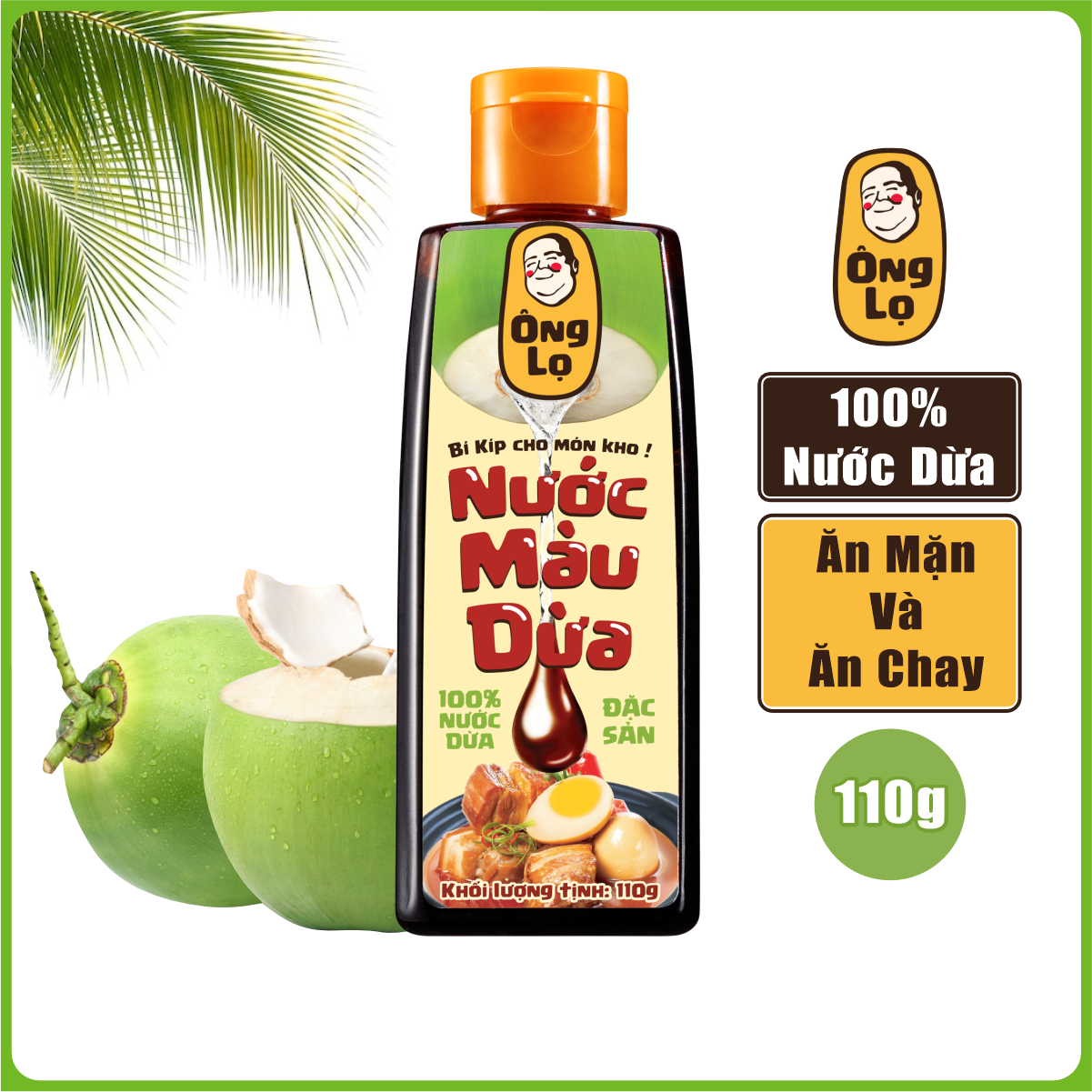 Nước Màu Dừa Ông Lọ Chai 110g, 100% Nước Dừa, Dùng Kho Thịt Cá , Nấu Món Chay , Không Chất Bảo Quản , Ngọt Nhẹ Tự Nhiên