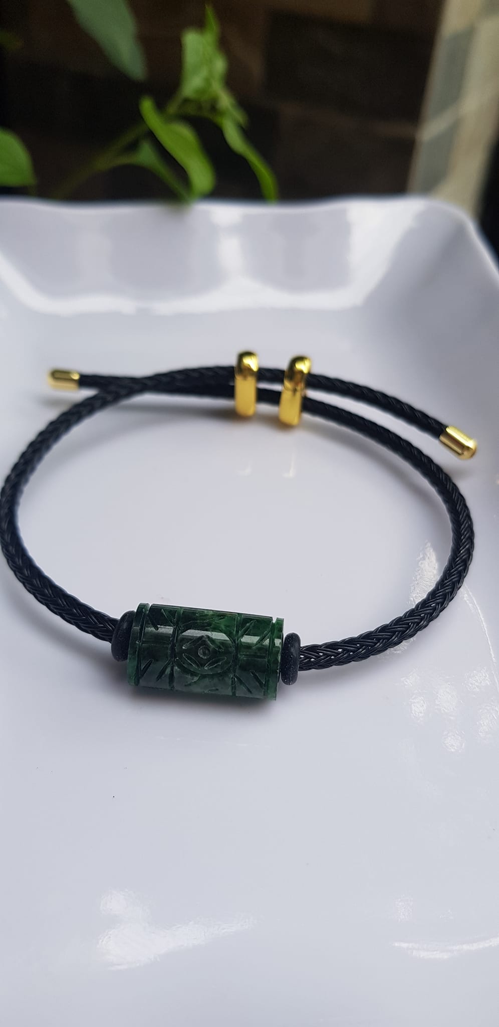 Vòng Đeo tay Mới charm Lu Thống Đồng Tiền Xanh Đậm đẹp Hạt Lu Đồng Tiền Đá cẩm thạch tự nhiên dây đen rút chỉnh theo tay tùy ý Hợp nữ mệnh Thủy mệnh Mộc hợp ạ