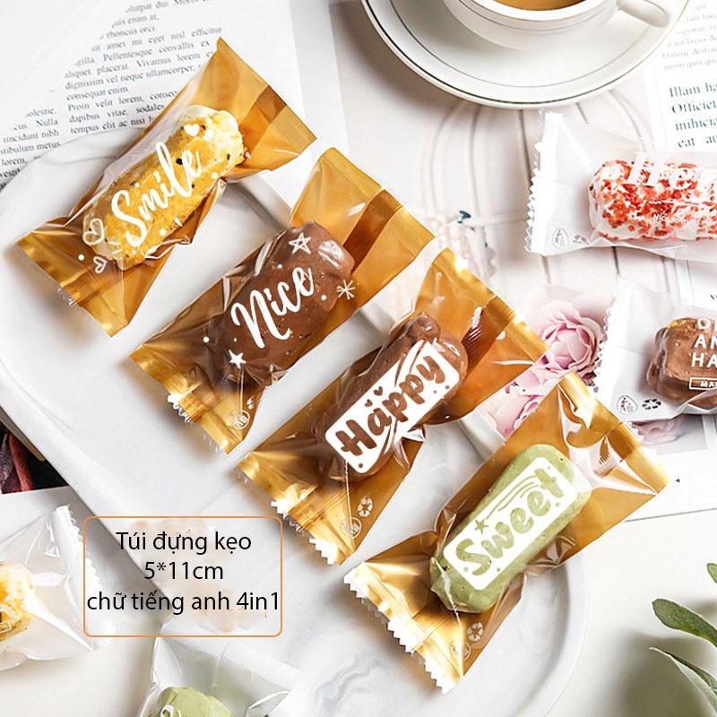 Bao bì kẹo, túi đựng bánh, hoạt tiết chữ tiếng anh 4 in 1 kích thước 5x11 - VUA BAO BÌ