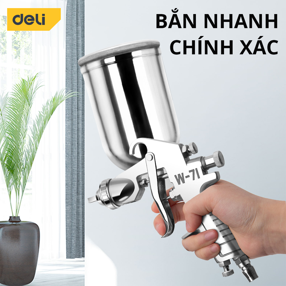 Súng Phun Sơn Deli - Chất Liệu Hợp Kim Nhôm Có Bình xịt Dung Tích 400 - 1000cc - Dùng Sơn Xe Máy, Ôtô, Đồ Gỗ Mỹ Nghệ