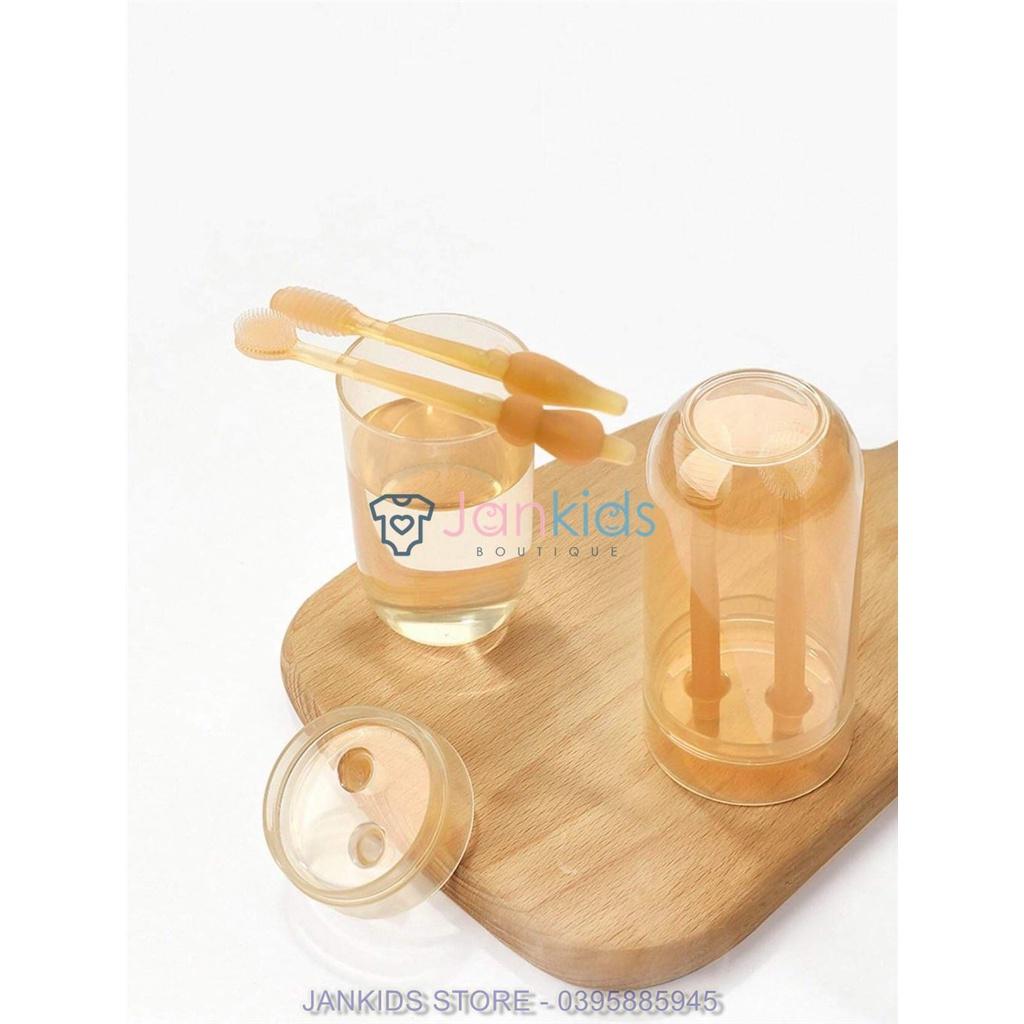 Set bàn chải, rơ lưỡi silicon siêu mềm cho bé 0-18 tháng
